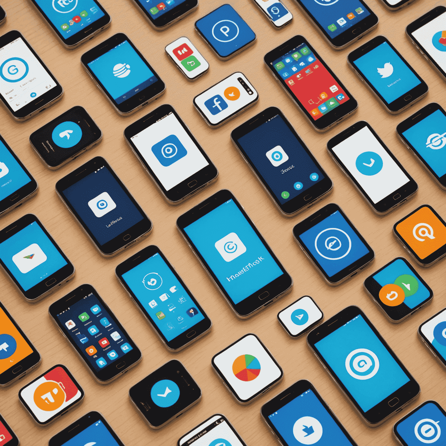 Various smartphones displayed with network icons, showcasing compatibility between different devices and mobile networks