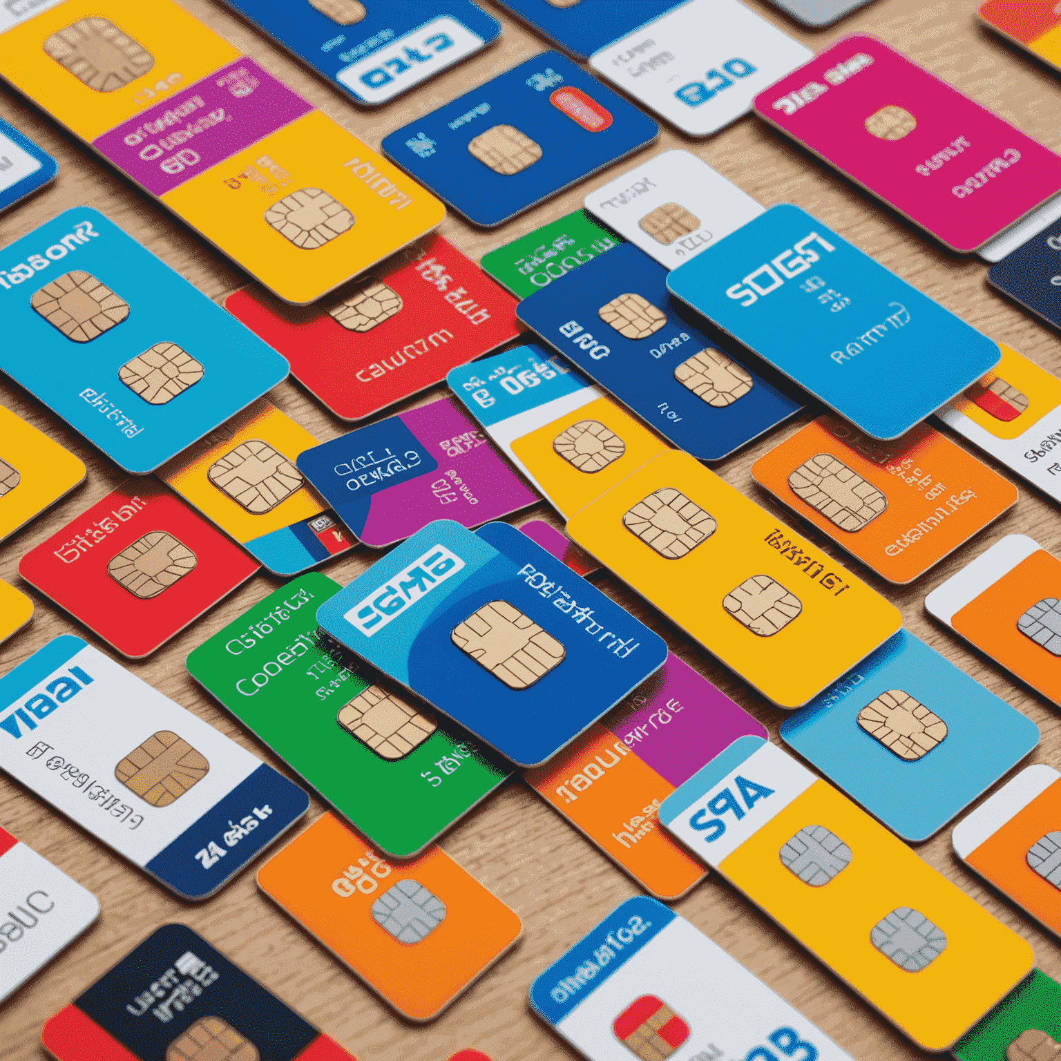 A collection of colorful SIM cards arranged neatly, with price tags showing affordable rates, emphasizing budget-friendly options