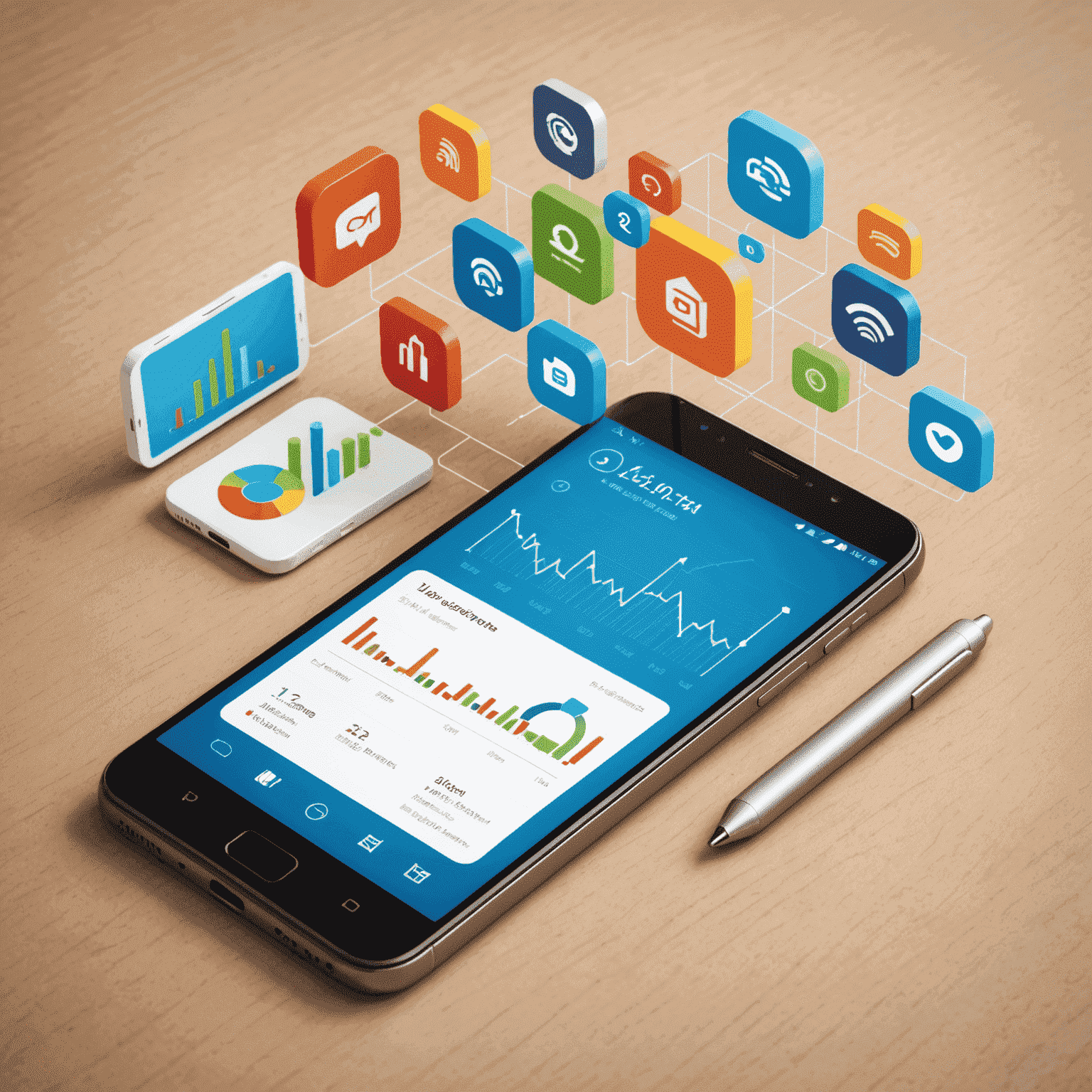 Smartphone with data usage graph and add-on package icons